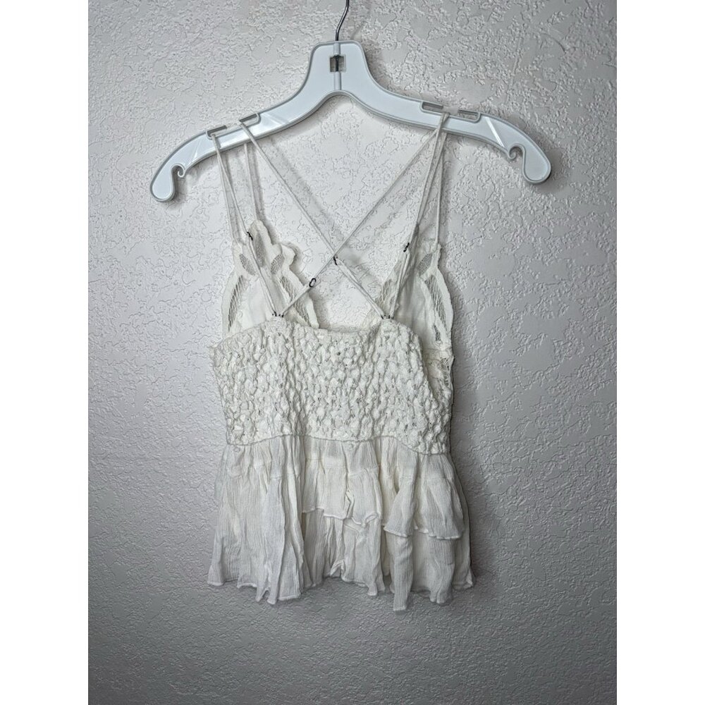 Free People Lace Top With Ruffles Spaghetti Straps White Crop Tank Small W - Picture 4 of 5